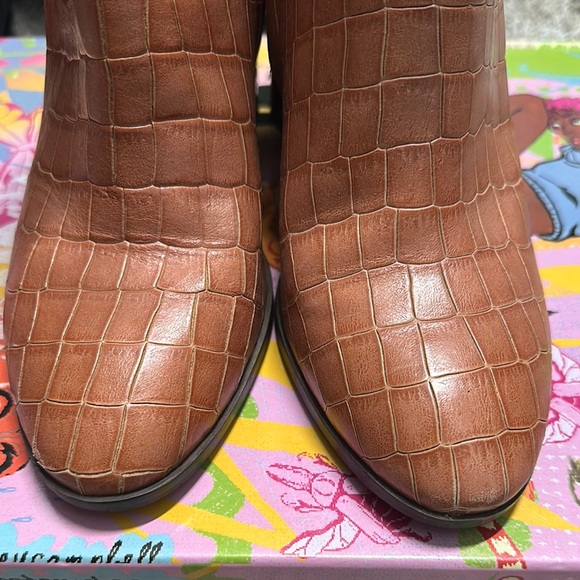 Tan Croc-Embossed Ankle Boots - Picture 4 of 7
